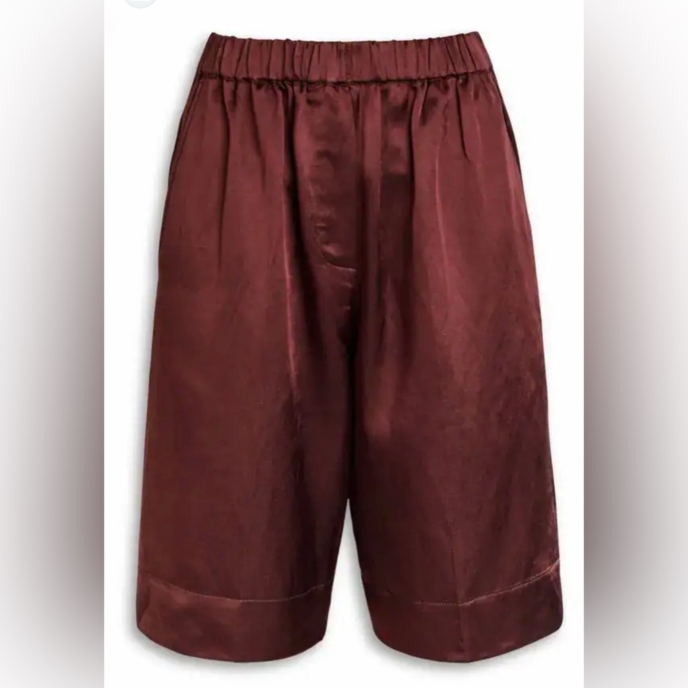 Burgundy Linen Blend shine Pull-On Shorts Relaxed Fit | Day Birger ET Mikkelsen - Picture 1 of 5